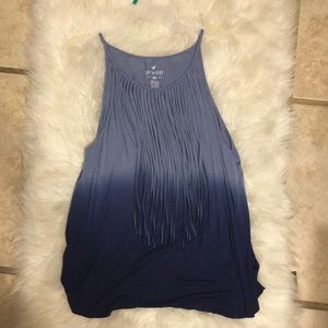 Blue ombré top with fringe